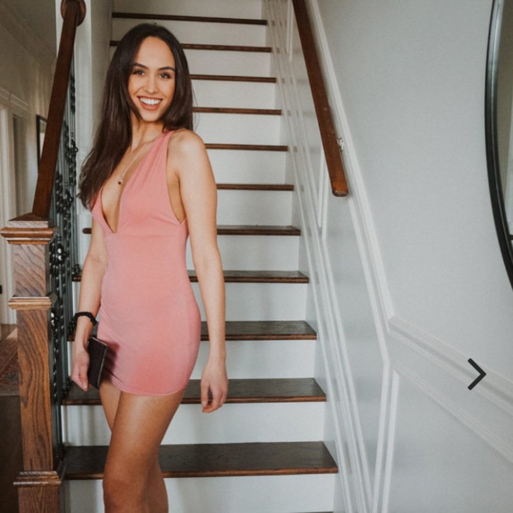Deep V-Neckline Pink Mini Dress - Picture 2 of 10